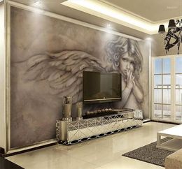 Fondos de pantalla 3D Ángel en relieve Papel tapiz europeo Mural para sala de estar TV Fondo Decoración de pared Tamaño personalizado Impreso PO Murales de papel