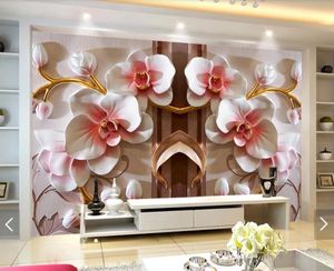Wallpapers 3D-reliëf Butterfly Orchid Flower Wallpaper Mural Wall Paper Roll Woonkamer PO Floral Muurschilderingen Personaliseer