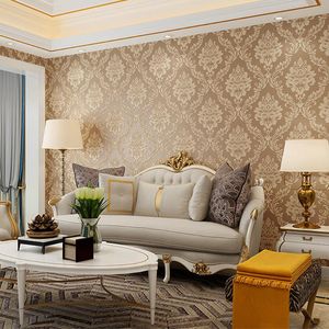 Wallpapers 3D reliëf damast behang voor huis luxe klassieke bloemen muurpapier woonkamer slaapkamer tv achtergrond decor beige roodbruin