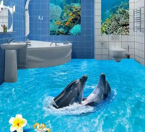 Wallpapers 3D -verdieping badkamer dolfijn strand muurschilderingen in muurstickers thuisdecoratie