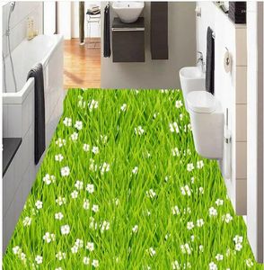 Fonds d'écran 3D Peinture au sol Papier peint Papier peint Fleur de prairie Salle de bains avec cuisine Pvc Plancher auto-adhésif