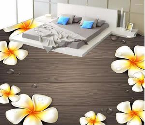 Wallpapers 3d vloeren houten vloer bloem bloemen ei schilderij pvc behang waterdicht voor badkamerwand