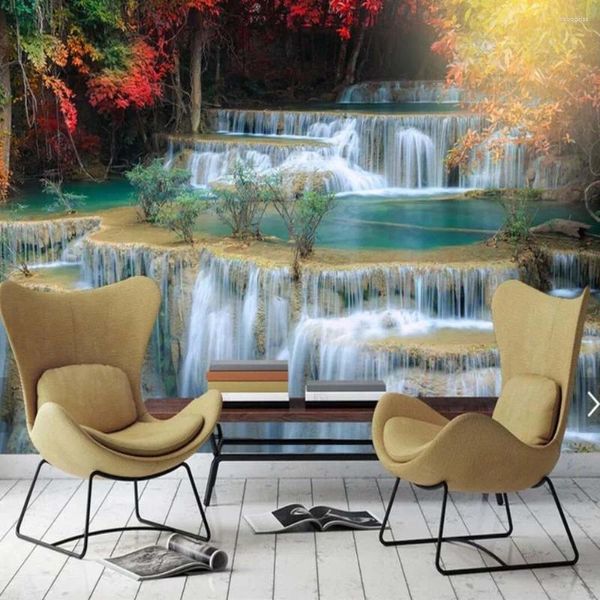 Fonds d'écran 3D Forêt Cascade Po Papier Peint Mural Décoration Murale Papier Pour Kds Chambre Salon TV Fond HD Personnalisé N'importe Quelle Taille