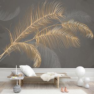 Fonds d'écran 3D doré en relief plume moderne personnalisé peinture murale de luxe salon chambre TV fond papier couvrant 220927