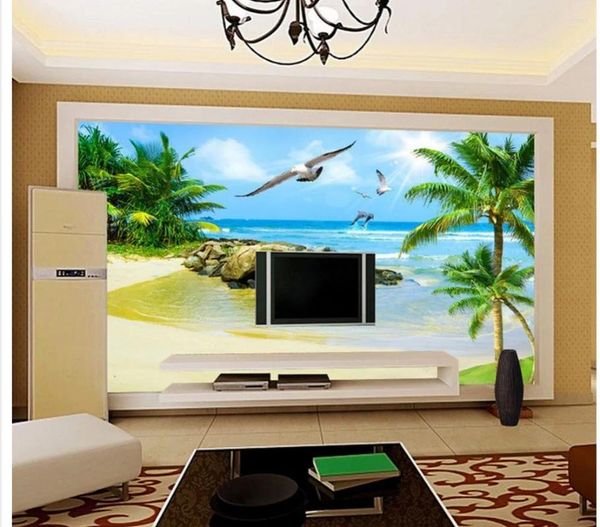 Fonds d'écran 3D Paysage Papier peint Mer Plage Arbre TV Mur Living Po Peintures murales