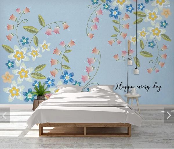 Fondos de pantalla 3D Modern Blue Flower Wallpaper Mural de pared para sala de estar Dormitorio Papel de contacto Papeles Rollo Murales florales Personalizar