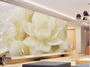Fonds d'écran 3D Designs muraux chinois peintures murales papier peint Jade Lotus Relief TV toile de fond décoration de la maison
