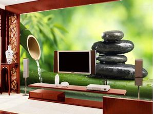 Fonds d'écran 3D Papier peint mural Galets Bambou Mur personnalisé Peinture d'art moderne de haute qualité