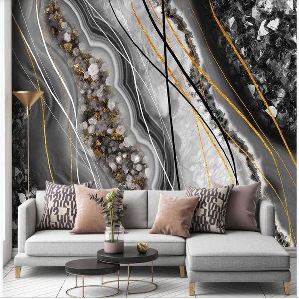Fonds d'écran 3D Papinage mural 3D pour salon moderne luxe luxe abstrait marbre télévisé mur
