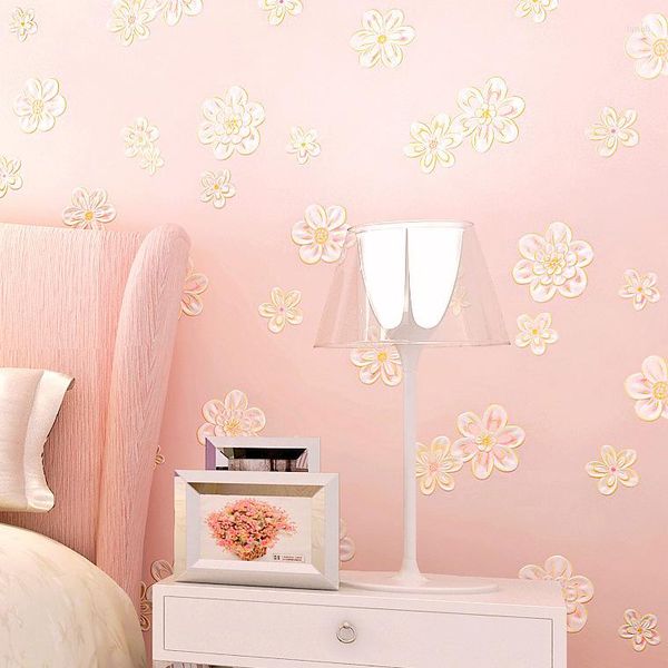 Fonds d'écran 3D Pastorale Papier Peint Chambre Salon Mariage Non-tissé Fille Enfants Rose Fleur Wallpape Wallpap