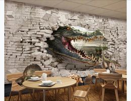 Fonds d'écran 3D Photo Fond d'écran personnalisé 3d mur mural papier peint amortisseur Crocodile mur de dinosaure 3d