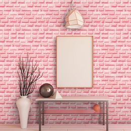 Wallpapers 3d roze baksteen behangstickers zoete meisjes kamer slaapkamer roll zelfklevende pvc muurpapier achtergrond