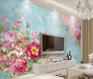 Fonds d'écran 3D rose fleur murale pour salon chambre papier peint rouleaux art décalcomanies papier de contact peintures murales florales modernes personnalisées