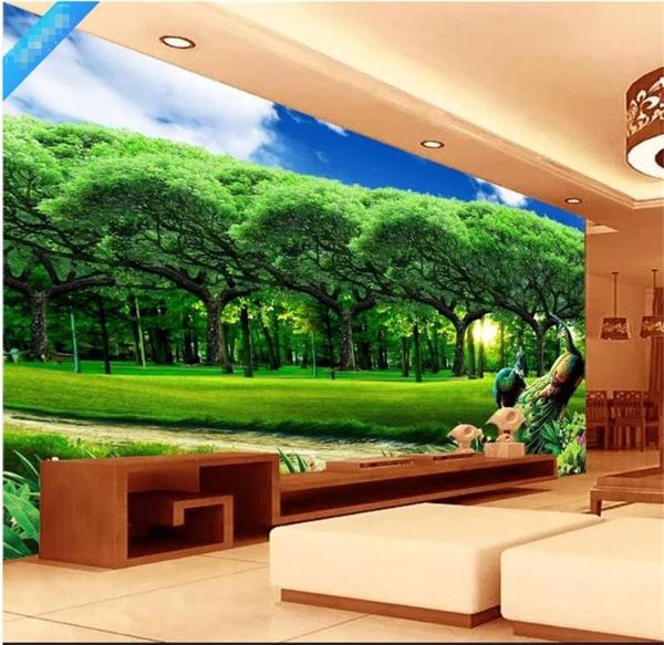 Fondos de pantalla 3d Po Wallpaper Custom Living Room Mural Forest Tree Peacock Paining Picture Background Wall For
