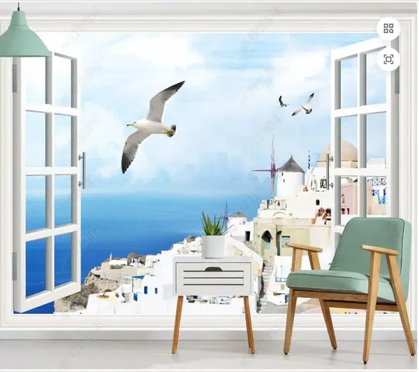 Fondos de pantalla 3D PO Wallpaper Mural personalizado Hermosa ventana mediterránea Paisaje Fondo Pintura Sala de estar para paredes