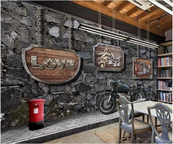 Fonds d'écran 3D Po Fond d'écran personnalisé mural rétro nostalgique moto bar fond mur décor à la maison salon pour murs 3 d