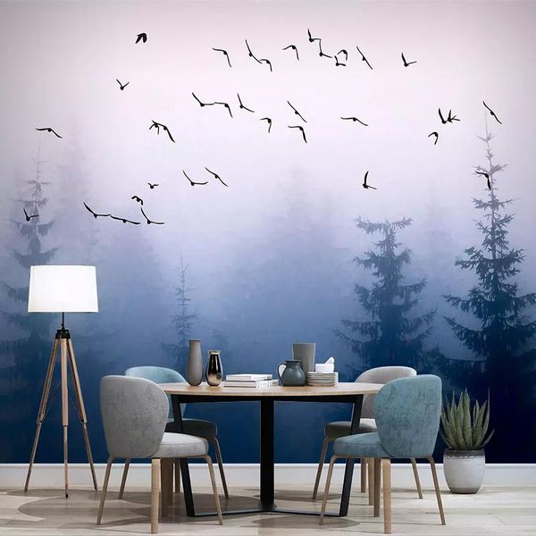 Fonds d'écran 3D Po Fond d'écran Nordic Fantasy Forêt Moderne Nuage Oiseau Mur Tissu Peinture Salon Étude Décor À La Maison Papel De Parede