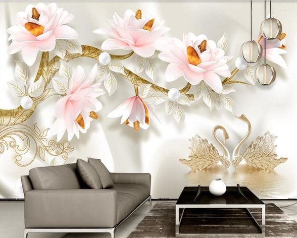 Fondos de pantalla 3D Relieve Jade Orquídea Estilo europeo Papel tapiz Papel de parede Sala de estar Dormitorio TV Sofá Pared Cocina Papeles Decoración para el hogar