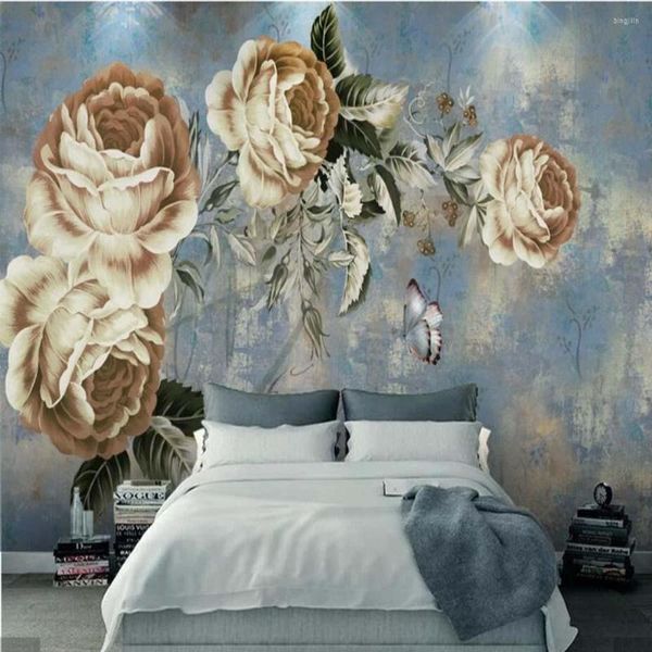 Fonds d'écran 3D rétro fleur papier peint mural stéréo papier peint salon décor à la maison imprimé po peintures murales florales