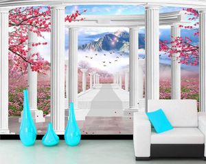 Fonds d'écran 3d Column Roman Mountain Flower Landscape Wallpaper Papel de Parede for Restaurant Living Tv Tv Sofa Wall Bedroom Kitchen Kitchen