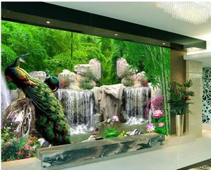 Fonds d'écran 3d Room Fond d'écran Bamboo Mountain Peacock TV Télectricité moderne Living Home Decoration