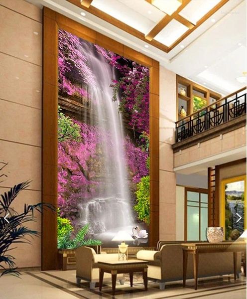 Fonds d'écran 3D Room Wallpaper Mural Mural Waterfall Swan Fleurs roses Porche peinture Home Decor Fond Po for Walls 3 D
