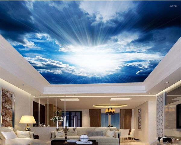 Fondos de pantalla 3d Room Wallpaper Custom Po Cielo azul y nubes blancas Decoración para el hogar Sala de estar Dormitorio Revestimiento de paredes HD