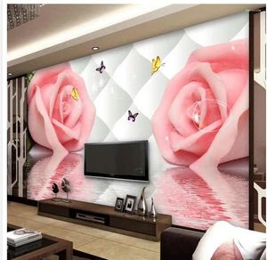 Fonds d'écran 3D Room Wallpaper Roses Water Roses en relief TV Téléphone PO Murales murales Décoration de la maison