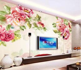Fonds d'écran 3D Rose Fleur Peintures Murales Pour Salon Paysage Papier Peint Mural Stéréo Papier Rouleau Imprimé Po Main Peinture