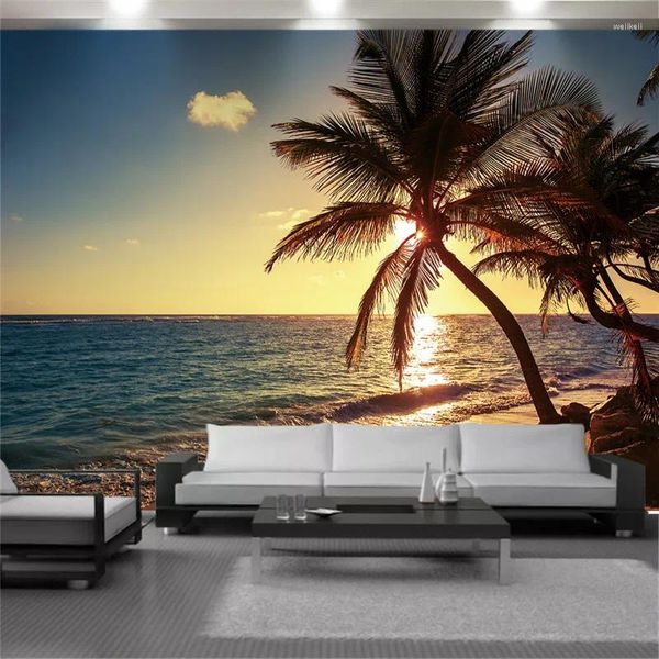 Fonds d'écran 3D vue sur la mer revêtement mural papier peint lever du soleil coucher de soleil bord de mer Coco salon chambre cuisine peinture revêtement mural