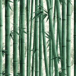 Fonds d'écran 3D Simulation Feuille de Bambou Papier Peint Chinois Rétro Maison de Thé Restaurant Salle Privée Vert Forêt Arbre PVC