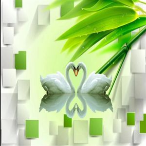 Wallpapers 3d stereo doos romantische zwaan achtergrond muur decoratie schilderen groen bamboe behang