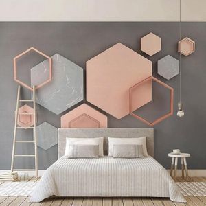 Papel tapiz 3D estéreo Hexagonal geométrico Mural papel tapiz moderno Simple arte creativo pintura de pared sala de estar TV Fondo decoración 3 D