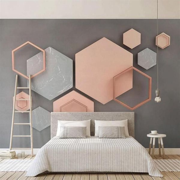 Fonds d'écran 3D Stéréo Hexagonal Géométrique Mural Papier Peint Moderne Simple Creative Art Peinture Murale Salon TV Fond Décor 200k