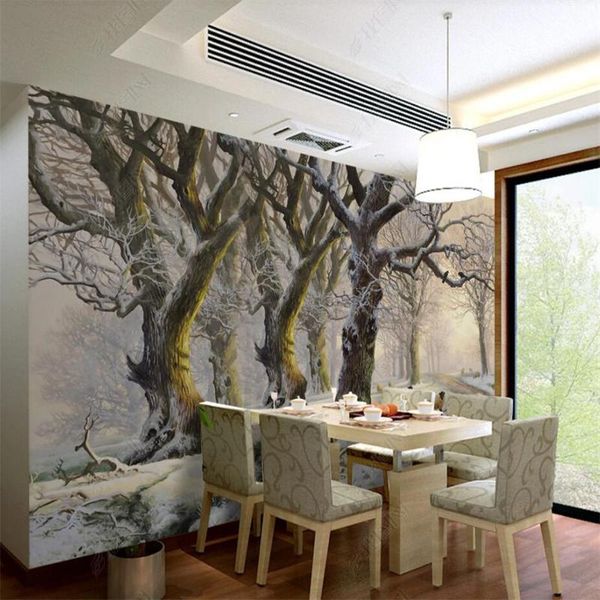 Fondos de pantalla 3D estéreo pintura al óleo escena de nieve bosque ovejas papel tapiz personalizado decoración del hogar mural floral papel de pared dormitorio