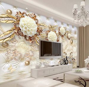 Beibehang papel de parede papier peint photo personnalisé 1 mètre carré grande fresque 3d fleurs de luxe bijoux 3d mur de fond TV papier peint 3d