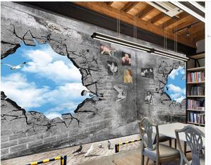 Fonds d'écran 3D Stéréoscopique Créatif Papin d'écran Sky Broken Brick Wall Po For Walls Decoration Home