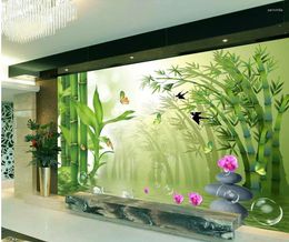Wallpapers 3D stereoscopisch behang Home Decoratie Bamboo Lake TV -achtergrond Venster muurschildering