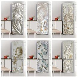 Papeles pintados pegatinas 3D en nevera arte estatua de chicas desnudas papel tapiz autoadhesivo gran tamaño puerta del refrigerador envoltura Mural calcomanía Floral