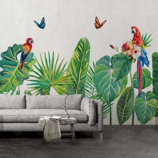 Fondos de pantalla 3D Hoja tropical Loro Papel tapiz Mural Decoración de pared Rollos de papel Mejoras para el hogar Murales Contacto Personalizar