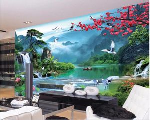 Fonds d'écran 3D murmures muraux Fond d'écran pour murs 3 D PO Mountain River Boat Nature Paysage Decor Picture Mural Custom Mural Painting