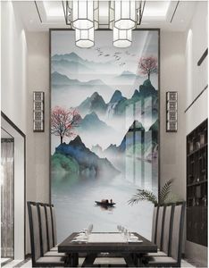 Fonds d'écran 3D Fond d'écran personnalisé mural style chinois montagne encre paysage porche salon décor à la maison po sur le mur