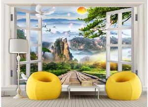 Wallpapers 3D wallpaper aangepaste muurschildering niet-geweven po Chinees landschap buiten raam schilderen 3 d muur muurschilderingen wallpaer voor woonkamer