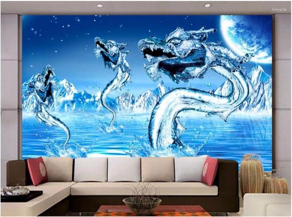 Fonds d'écran 3D Fond d'écran personnalisé Po Mural Blue Ice Dragon Picture de salon décoration de salon peinture pour murs 3 D