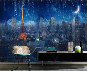 Wallpapers 3D Wallpaper Custom Po Muurschildering Parijs Eiffeltoren Night Sky City Landscape Room Woondecoratie voor muren in rollen