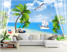 Wallpapers 3d Wallpaper Custom Po Mural Seaside Yacht Kokospalm Holiday Room Decor Painting Wall For Walls 3 D