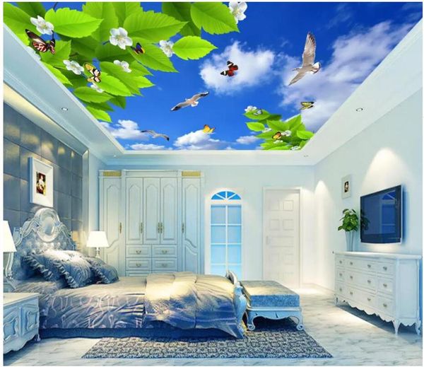 Fondos de pantalla 3d Papel tapiz personalizado Po Mural Cielo Nubes blancas Vine Mariposa Sala de estar Techo Murales Paredes 3 D