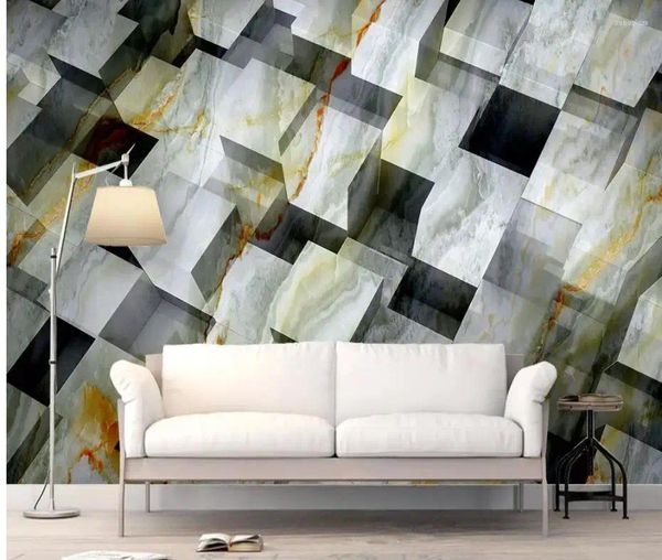 Fonds d'écran 3D fond d'écran personnalisé po cube carré solide carré marbré moderne mural mural pour le salon