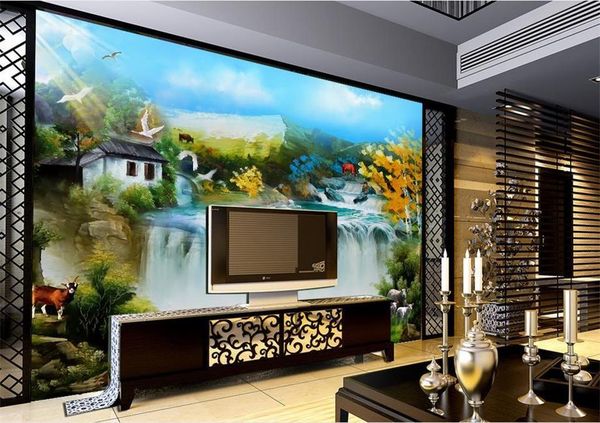 Fonds d'écran 3d papier peint personnalisé PO cascade paysage peinture salon canapé télévision fond peint mural papier pour murs
