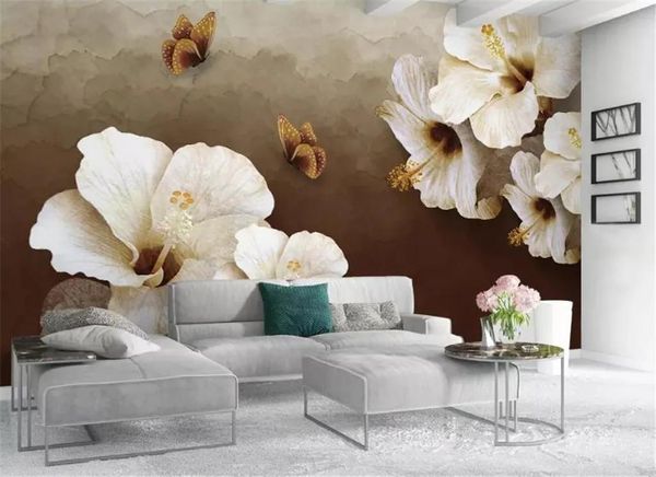 Fondos de pantalla Papel tapiz 3d Papel tapiz de mariposa y flores nostálgicas europeas 3d en la pared Fondo de TV interior Decoración de pared Papel tapiz mural